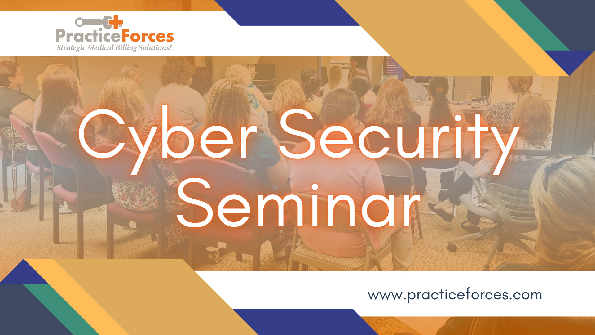 Cyber Security Seminar hosted by Practiceforces, featuring an audience engaged in healthcare cyber security education.