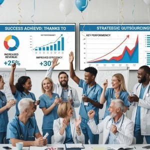 Medical team reviewing improved revenue and streamlined workflows after outsourcing billing