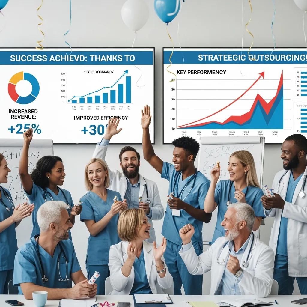 Medical team reviewing improved revenue and streamlined workflows after outsourcing billing