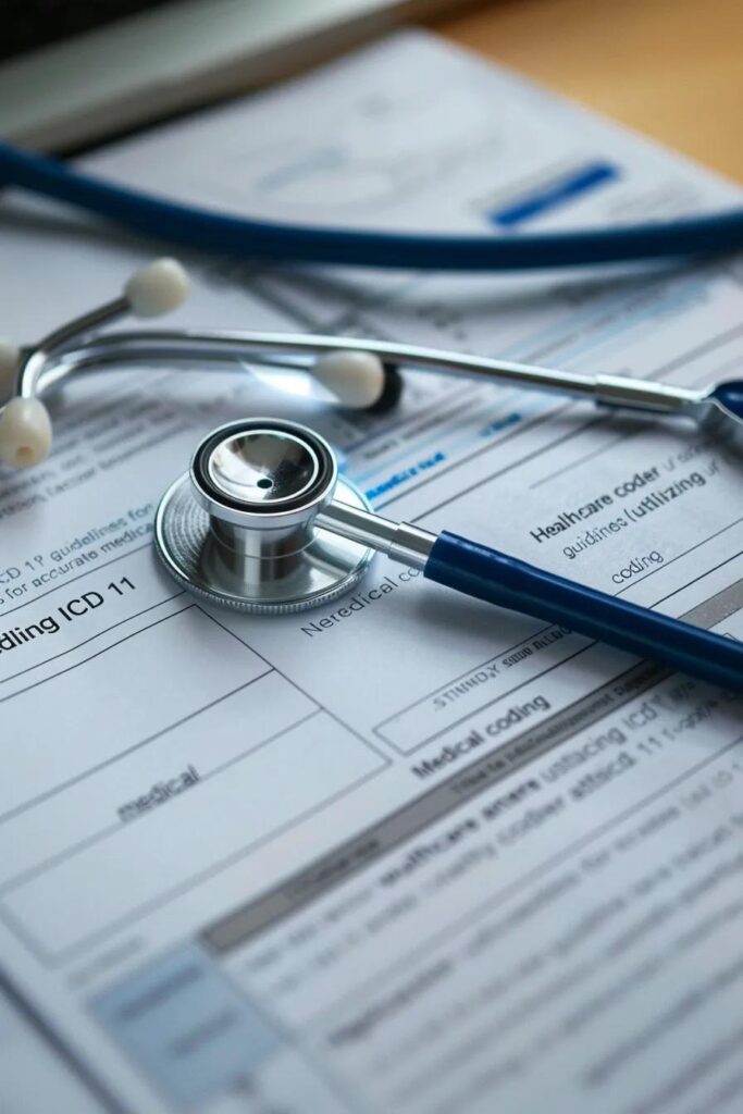 Healthcare coder utilizing ICD 11 guidelines for accurate medical coding