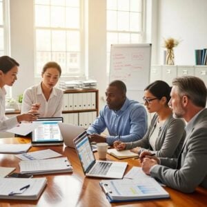 Healthcare professionals collaborating on medical billing coding updates