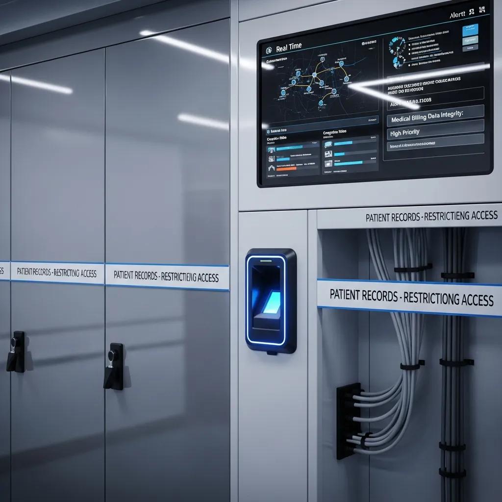 Encrypted server and secure access illustrating data protection for medical billing
