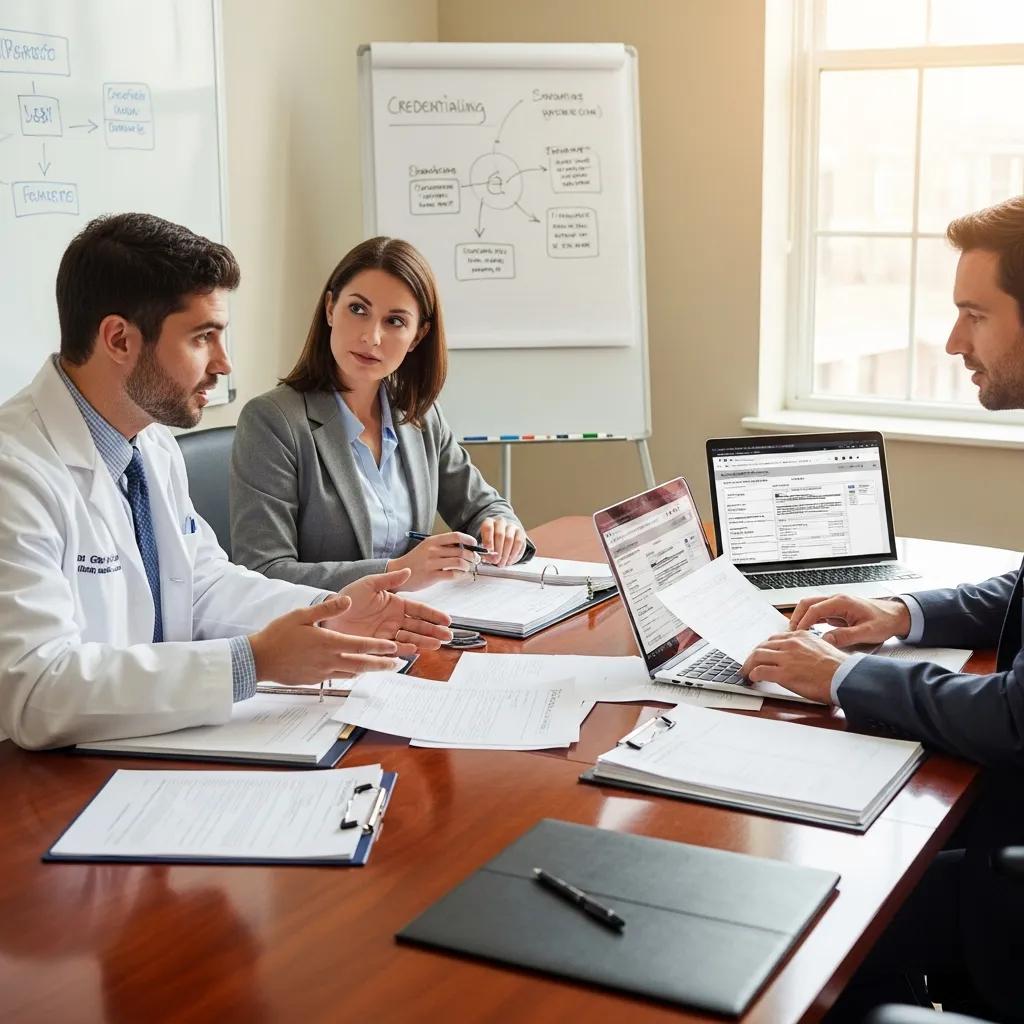 Key stakeholders discussing healthcare credentialing in a professional meeting