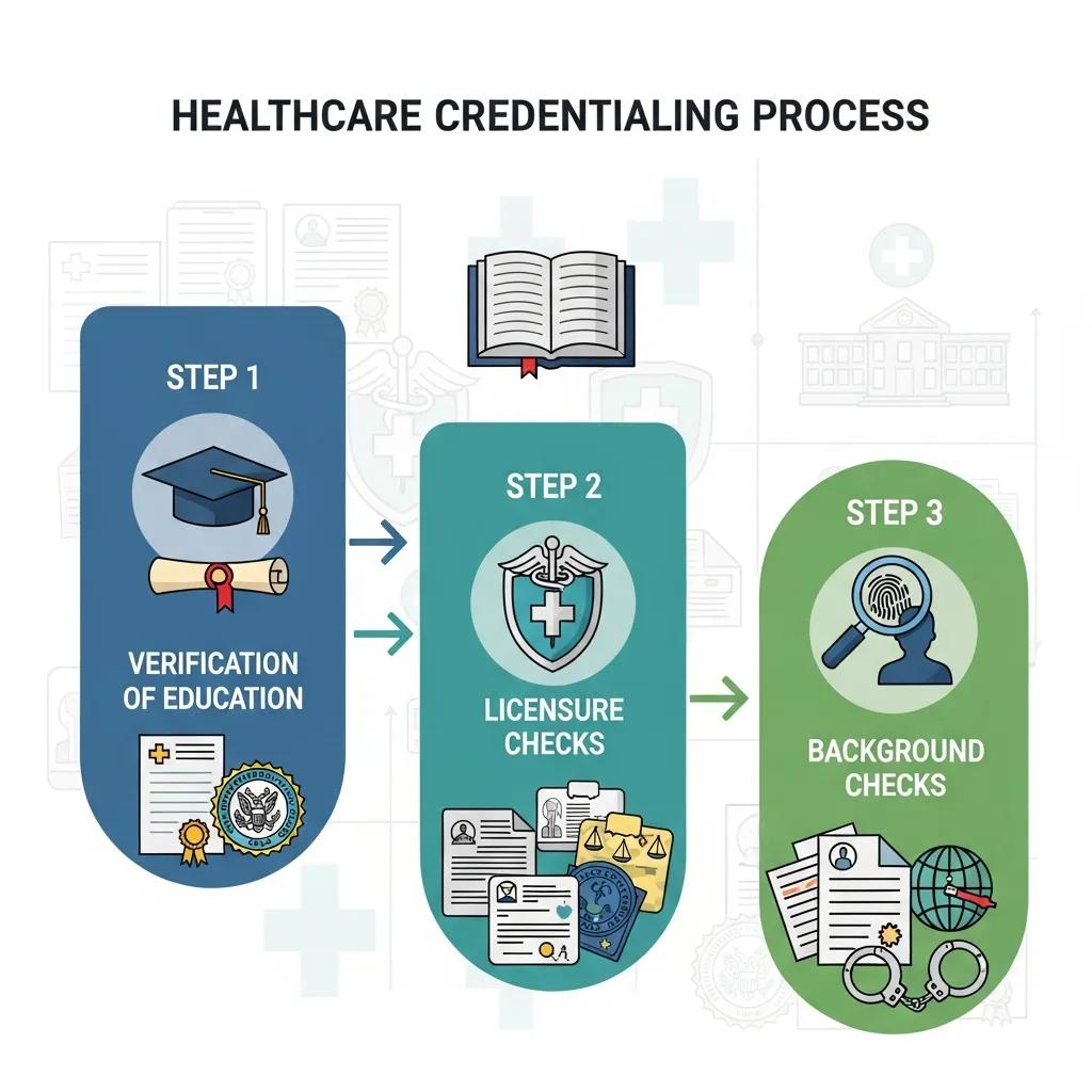 Visual representation of the essential steps in the healthcare credentialing process