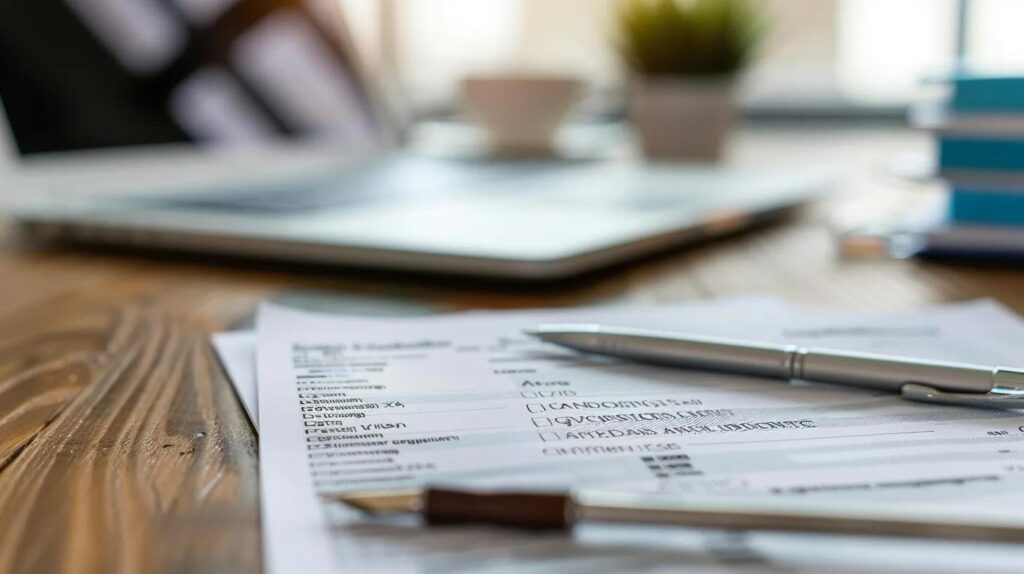 Essential documents required for medical credentialing displayed on a desk