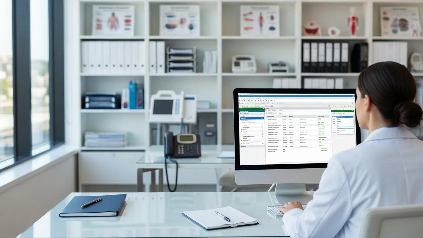 Healthcare provider using medical billing software in a modern office setting